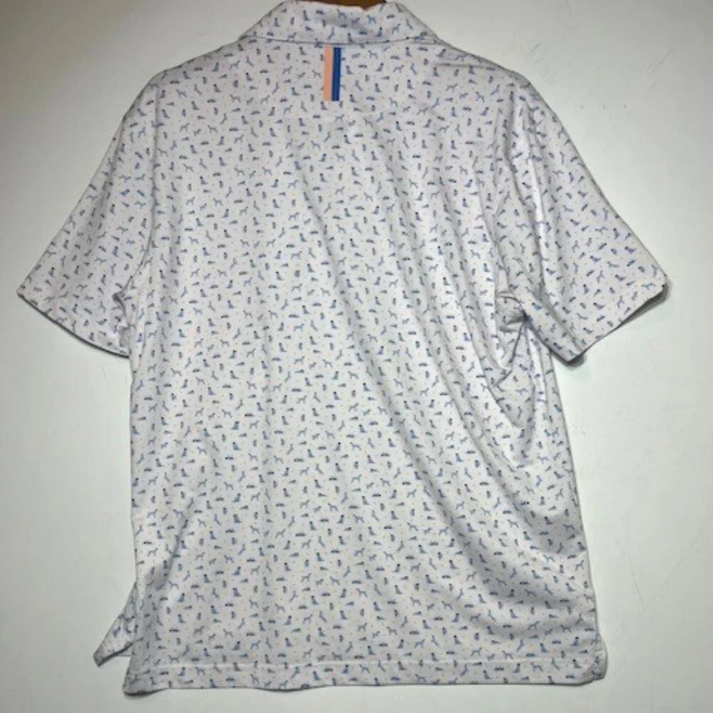 Rhoback Men's Polo Collared Blue Dog Casual White Shirt Sz M - Picture 3 of 5